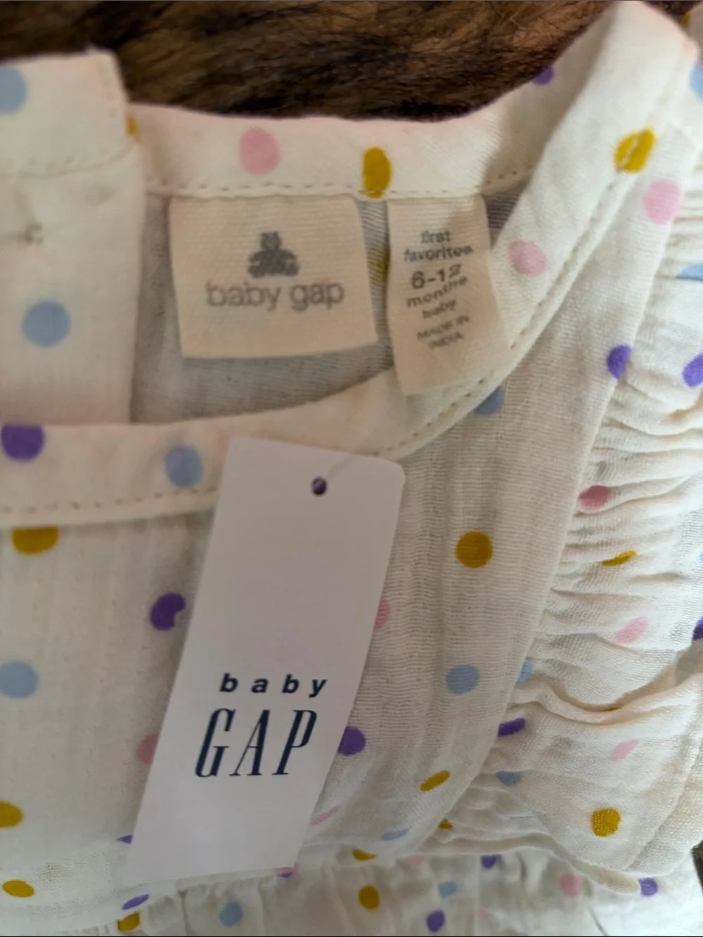 Baby GAP Ivory Frost 1 Piece Girls Polka Dot Romper Size 6-12 Months